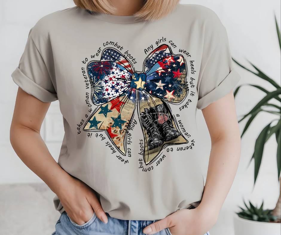 WOMAN VETERAN COQUETTE BOW TSHIRT OR SWEATSHIRT S-4XL
