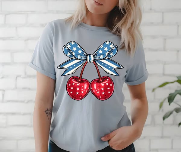 AMERICAN FLAG CHERRIES COQUETTE BOW TSHIRT OR SWEATSHIRT S-4XL