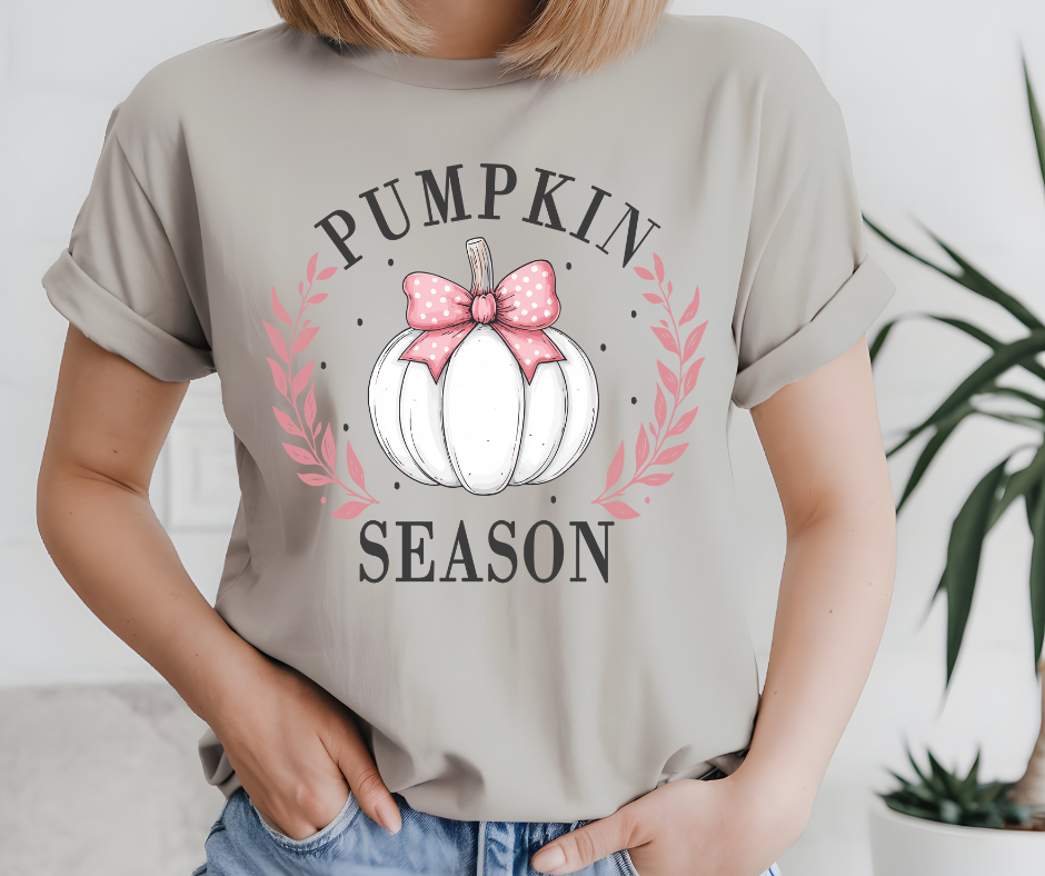 PUMPKIN SEASON WHITE PUMPKIN WITH BOW TSHIRT OR SWEATSHIRT S-4XL