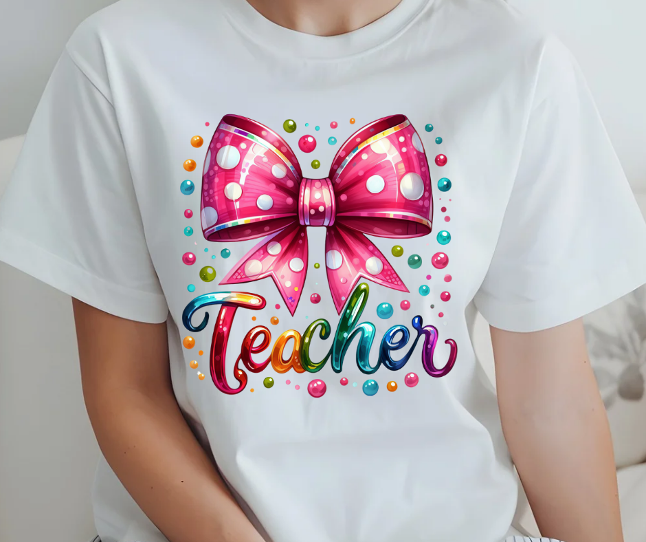 TEACHER WITH COQUETTE BOW TSHIRT OR SWEATSHIRT S-4XL
