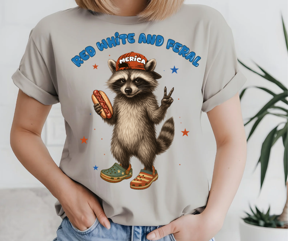 RED WHITE AND FERAL RW&B CROCS TSHIRT OR SWEATSHIRT S-4XL