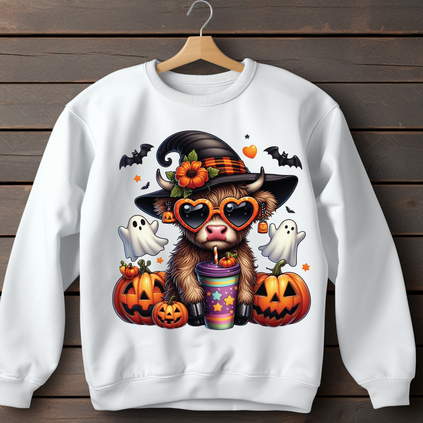 HIGHLAND COW CUTE SPOOKY HALLOWEEN TSHIRT OR SWEATSHIRT S-4XL