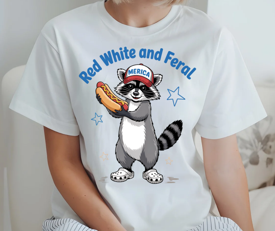 RED WHITE AND FERAL WHITE CROCS TSHIRT OR SWEATSHIRT S-4XL