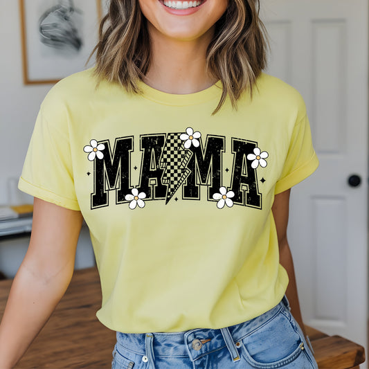 MAMA WITH LIGHTNING BOLT AND DAISIES TSHIRT OR SWEATSHIRT S-4XL