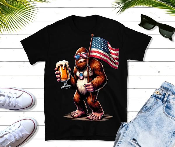 BIG FOOT AMERICAN FLAG TSHIRT OR SWEATSHIRT S-4XL