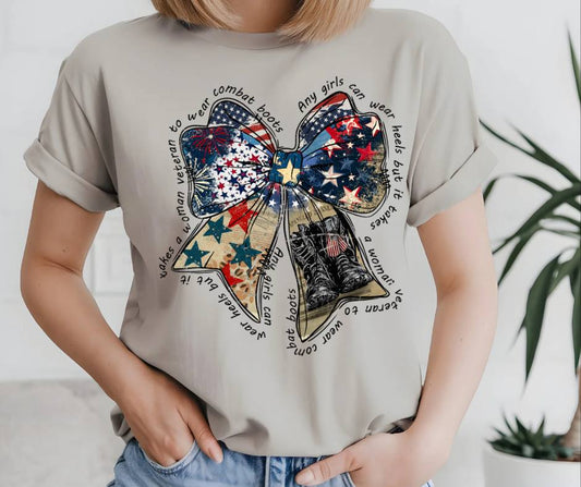 WOMAN VETERAN COQUETTE BOW TSHIRT OR SWEATSHIRT S-4XL