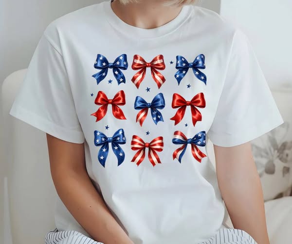 AMERICAN FLAG COLORED COQUETTE BOWS TSHIRT OR SWEATSHIRT S-4XL