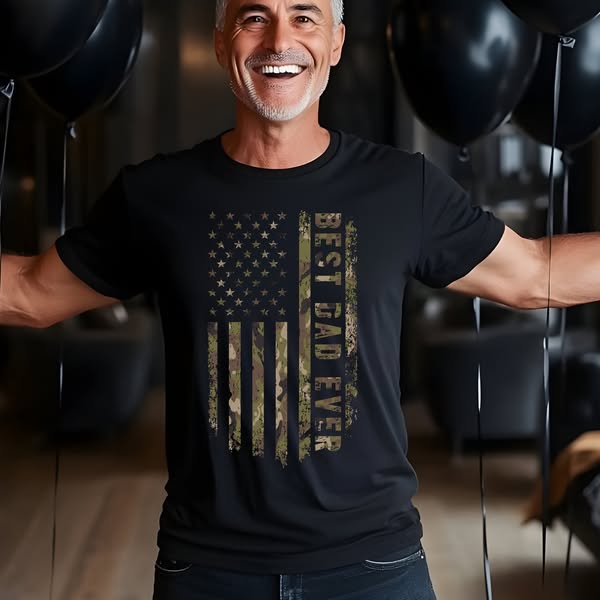 CAMOUFLAGE AMERICAN FLAG BEST DAD EVER TSHIRT OR SWEATSHIRT S-4XL