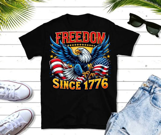 FREEDOM SINCE 1776 BALD EAGLE, AMERICAN FLAG TSHIRT OR SWEATSHIRT S-4XL