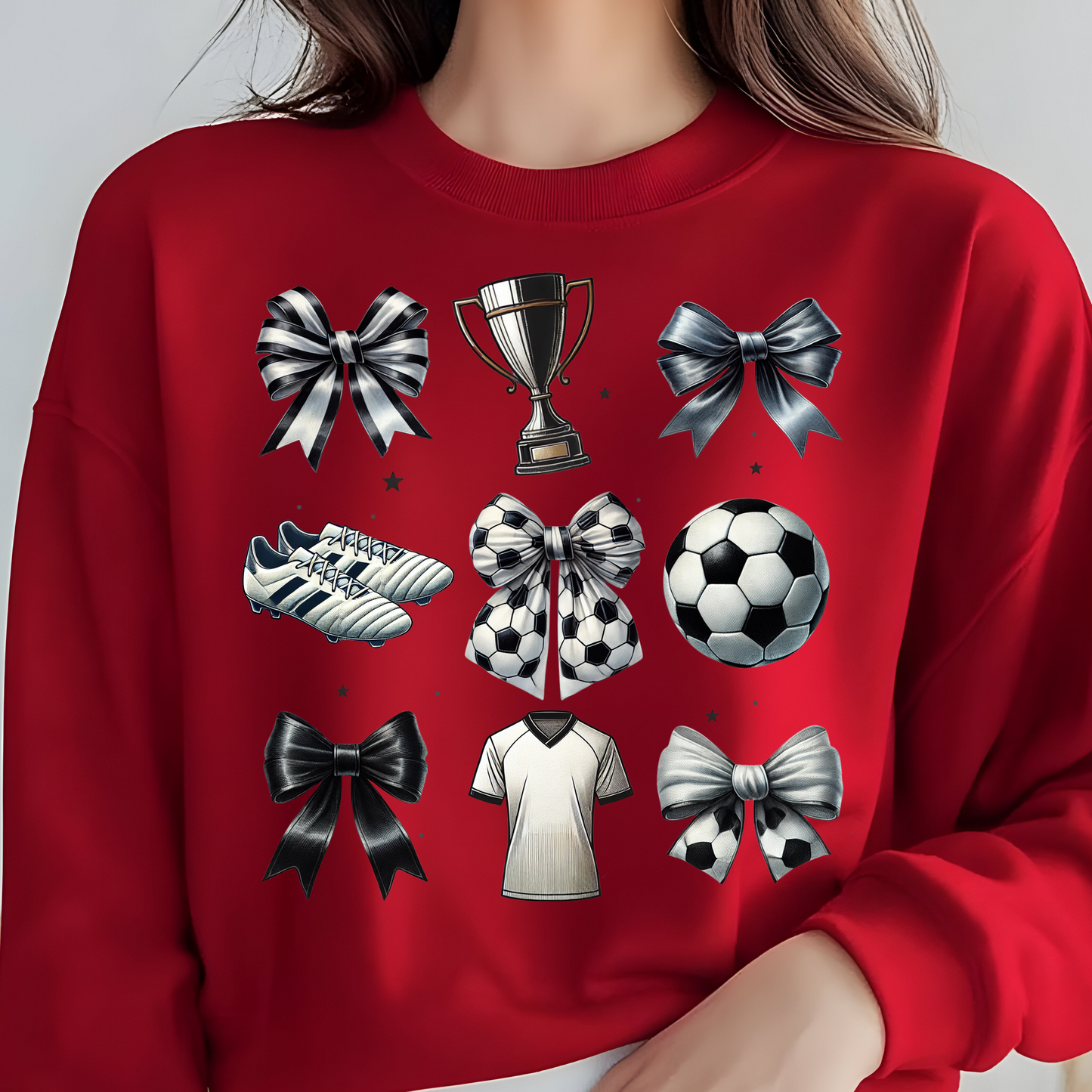 SOCCER BALL, TROPHY, COQUETTE BOW TSHIRT OR SWEATSHIRT S-4XL