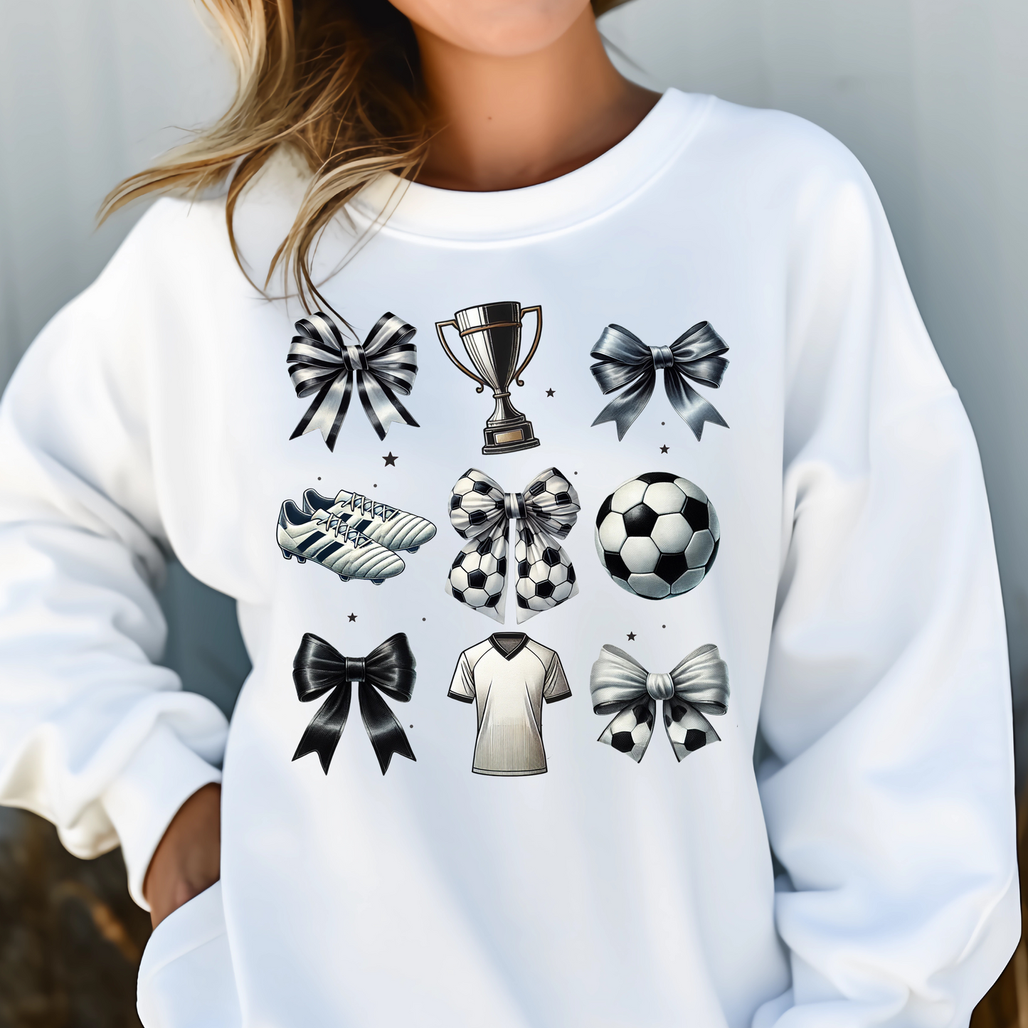 SOCCER BALL, TROPHY, COQUETTE BOW TSHIRT OR SWEATSHIRT S-4XL