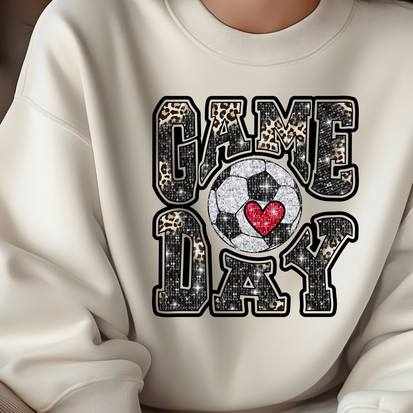 SOCCER GAME DAY FAUX GLITTER LEOPARD PRINT TSHIRT OR SWEATSHIRT S-4XL