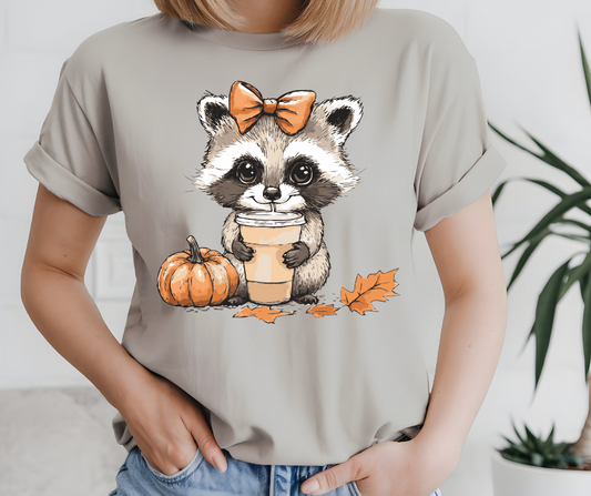 CUTE RACOON WITH ICED COFFEE TSHIRT OR SWEATSHIRT S-4XL