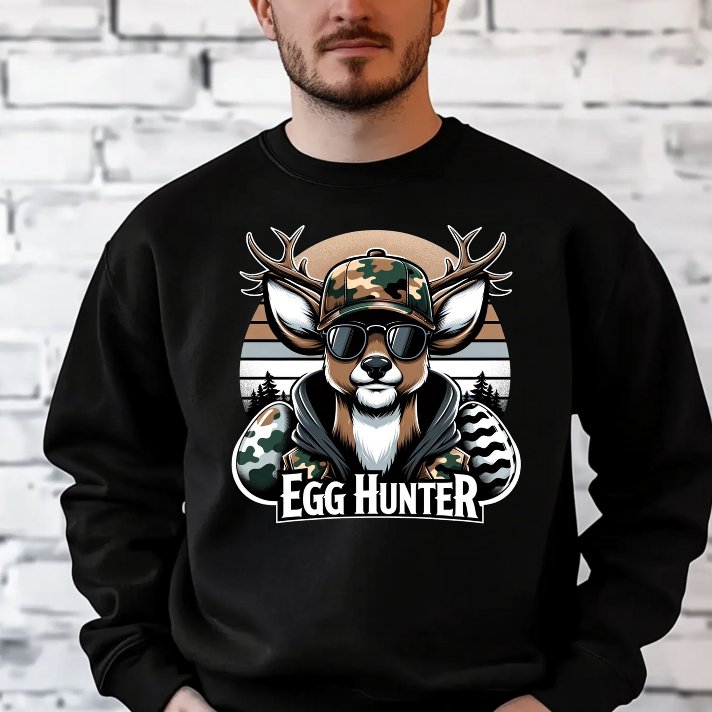 EGG HUNTER, CAMO, DEER, BUCK, MENS SWEATSHIRT S-4XL