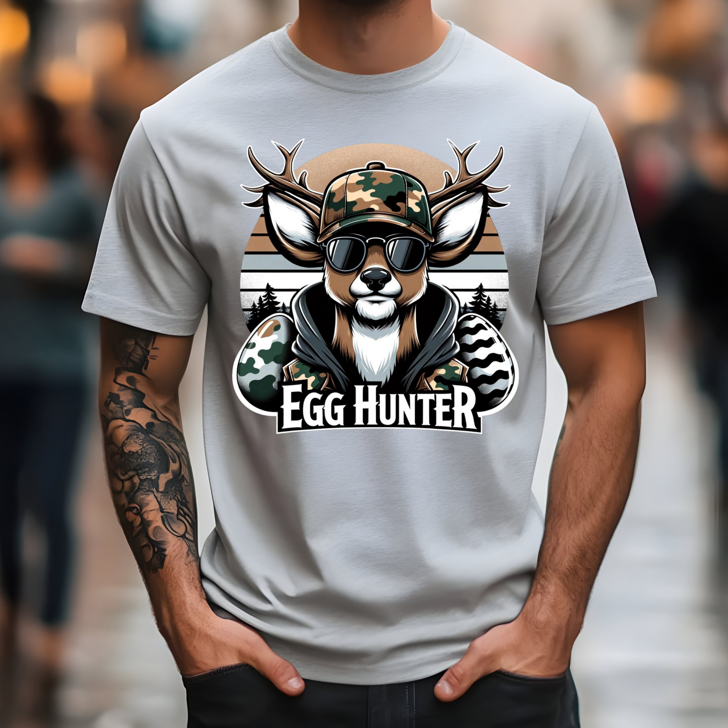 EGG HUNTER, CAMO, DEER, BUCK, MENS TSHIRT S-4XL