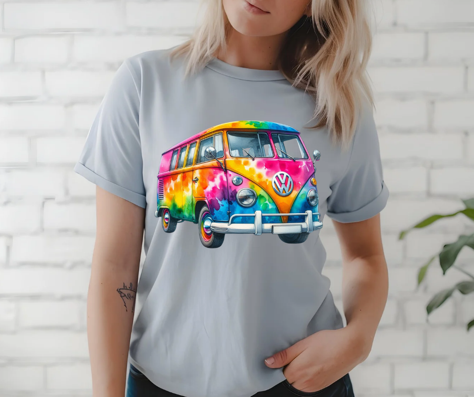 VOLKSWAGON HIPPY VAN TYE DIE TSHIRT OR SWEATSHIRT S-4XL