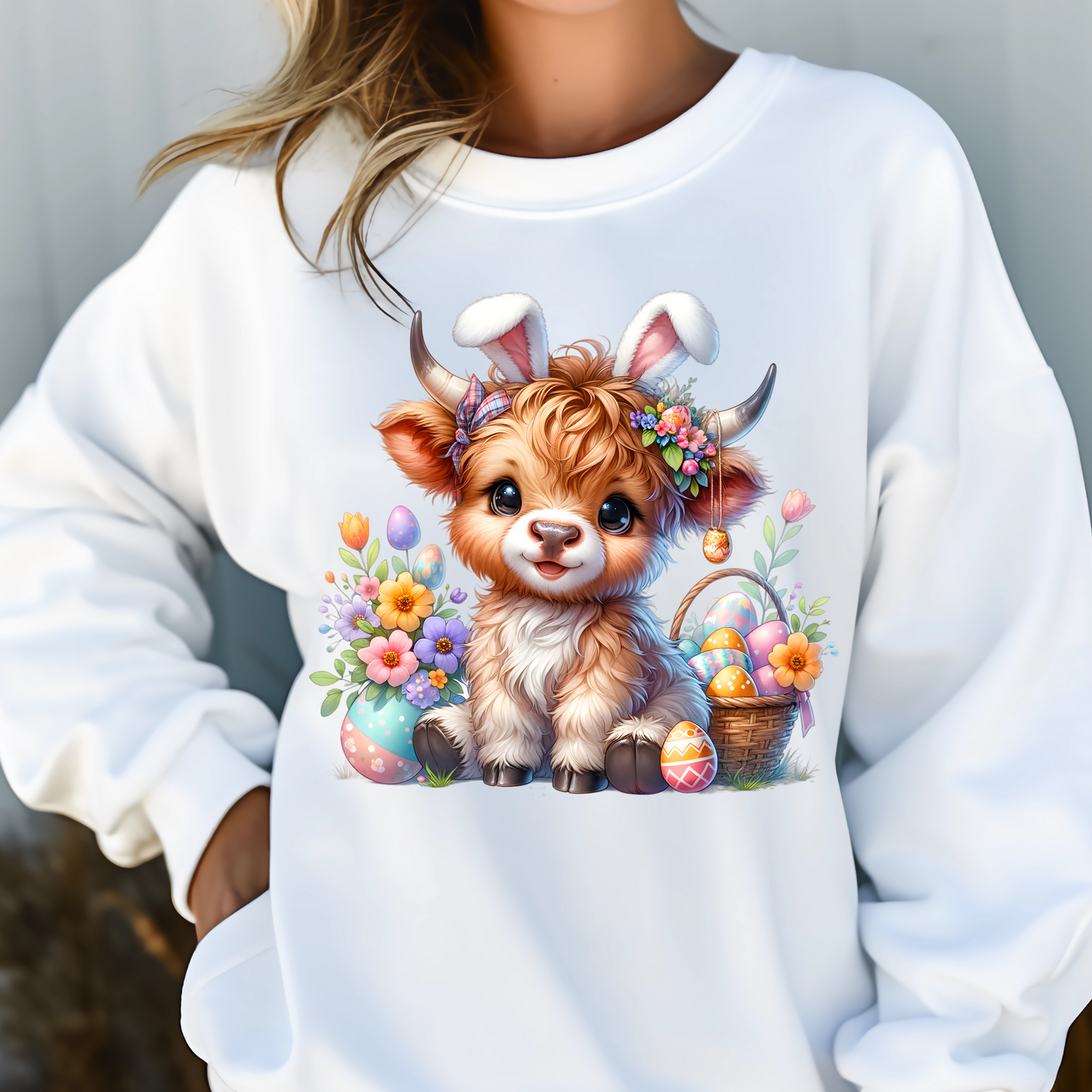 HIGHLAND COW CUTE EASTER SWEATSHIRT S-4XL