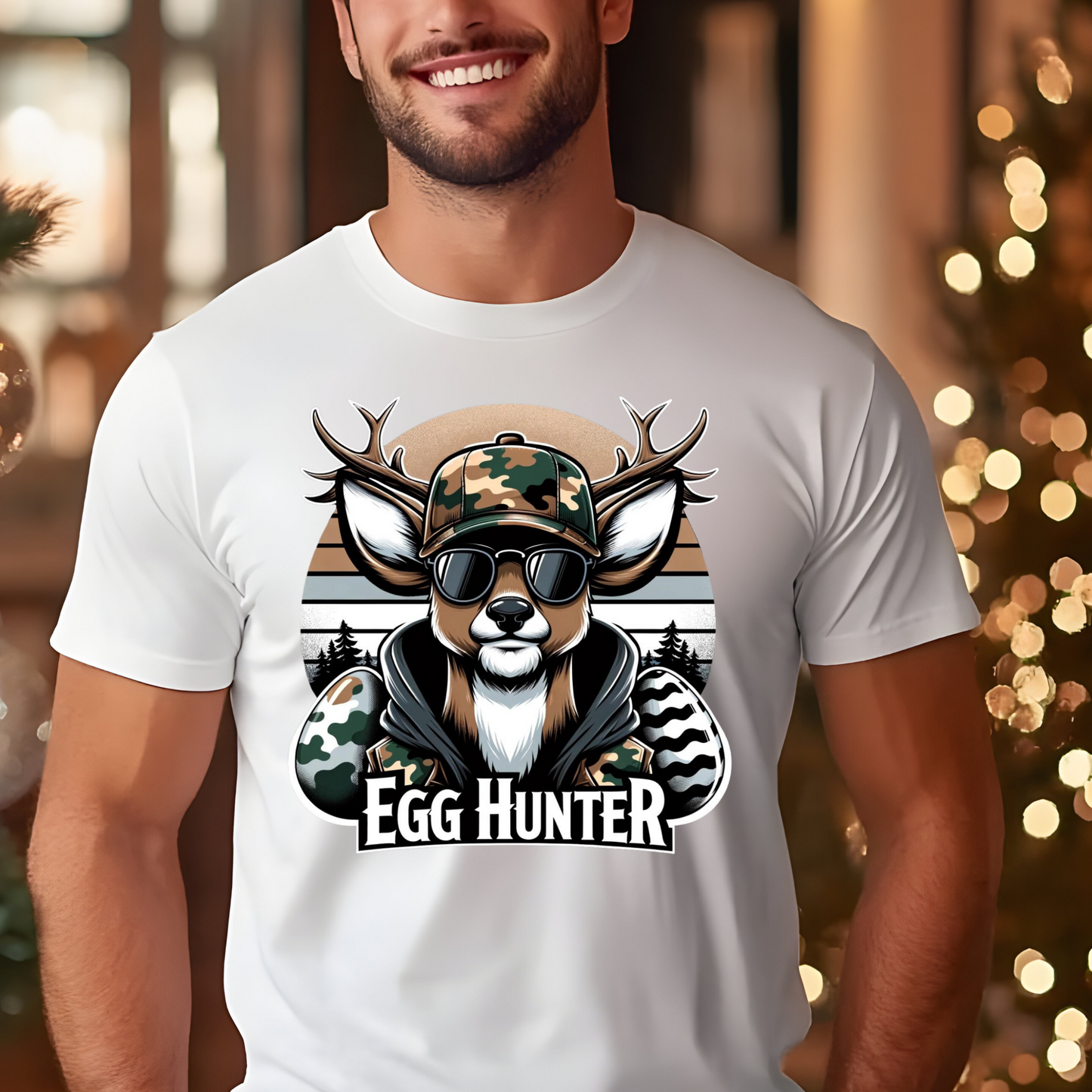 EGG HUNTER, CAMO, DEER, BUCK, MENS TSHIRT S-4XL